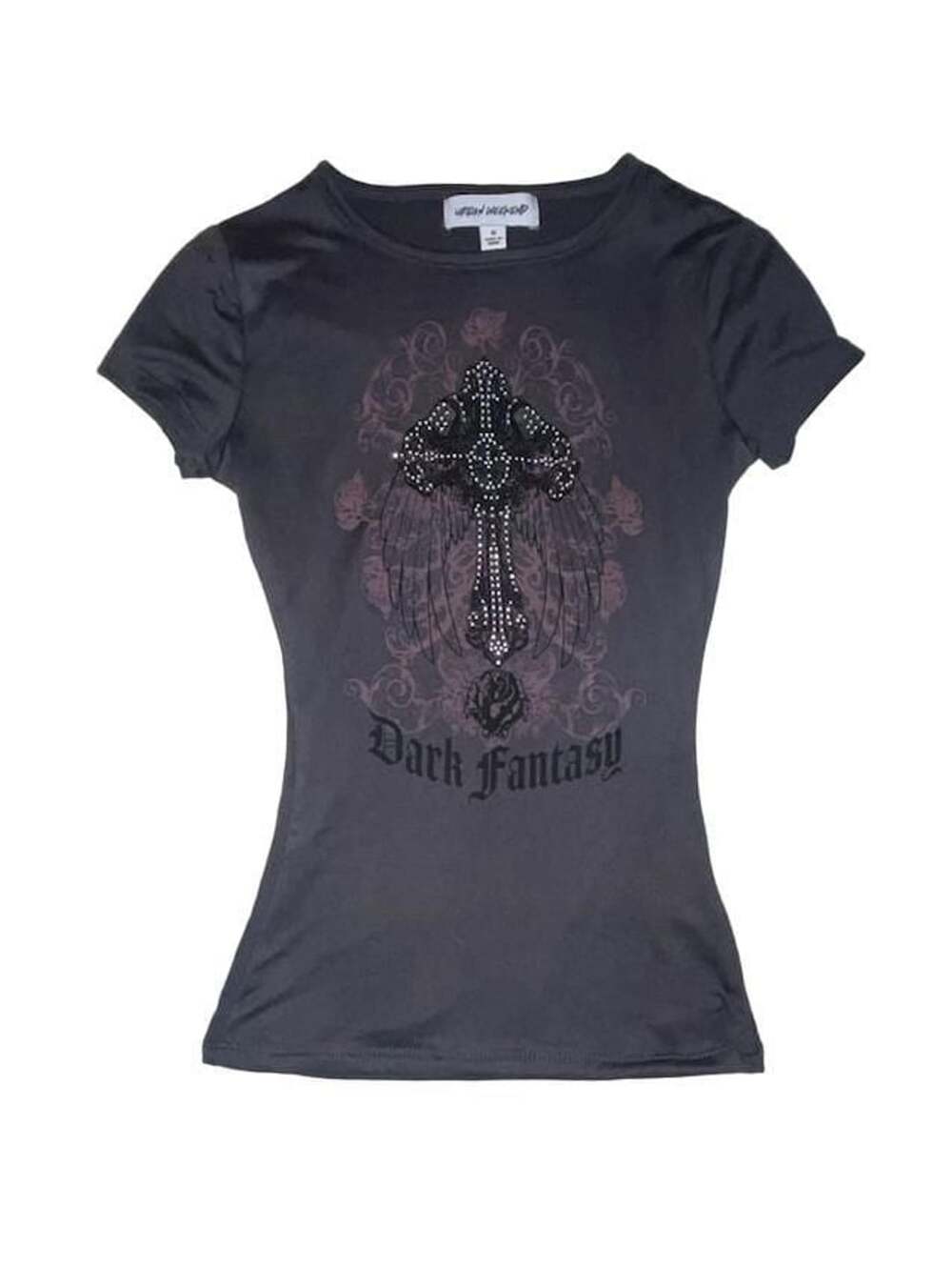 Urban Weekend Dark Fantasy Rhinestone Cross Baby Tee